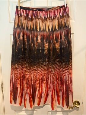 Topshop Feather-Print Maxi Skirt in Black, Red and Pink Accents